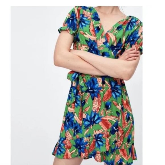 Zara Dresses Zara Wrap Dress Green Poshmark